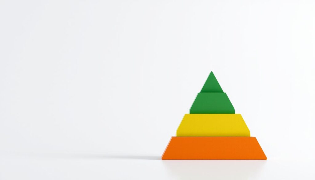 A sleek, minimalist visualization of credit score tiers, captured in a clean, elegant style. In the foreground, distinct levels are represented by solid, geometric shapes - a pyramid of rectangles in shades of green, yellow, and red, symbolizing excellent, average, and poor credit, respectively. The middle ground features a simple, schematic grid backdrop, hinting at the numerical scoring system. The background bathes the scene in soft, diffused lighting, creating a sense of balance and professionalism. The overall composition conveys a clear, informative message about financial standing without distracting embellishments.
