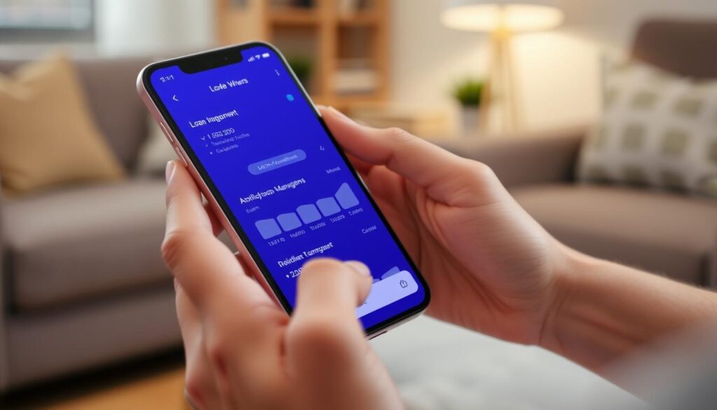 Image of a person using a loan management app on their smartphone.